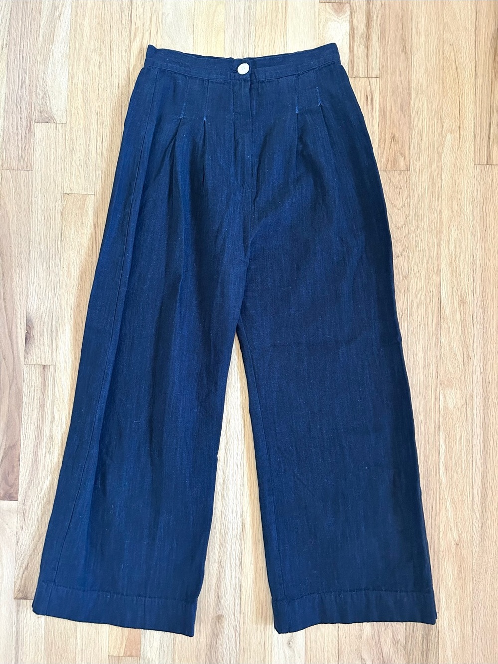 ILANA KOHN boyd pants deep indigo navy cotton linen wide leg pleat size 6 - Picture 3 of 9